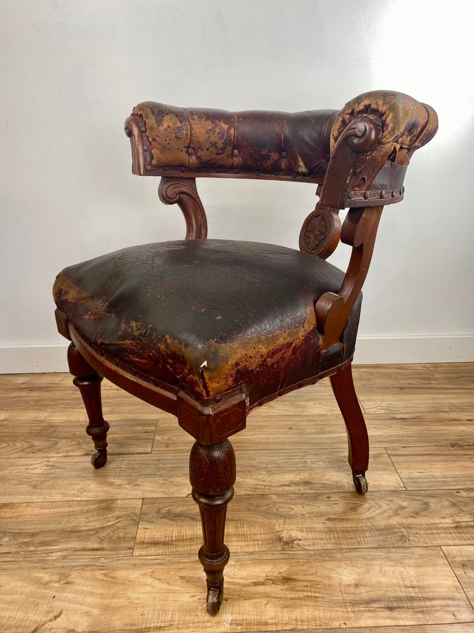 Antique William IV Mahogany Library Chair C.1830 Unrestored Original Leather