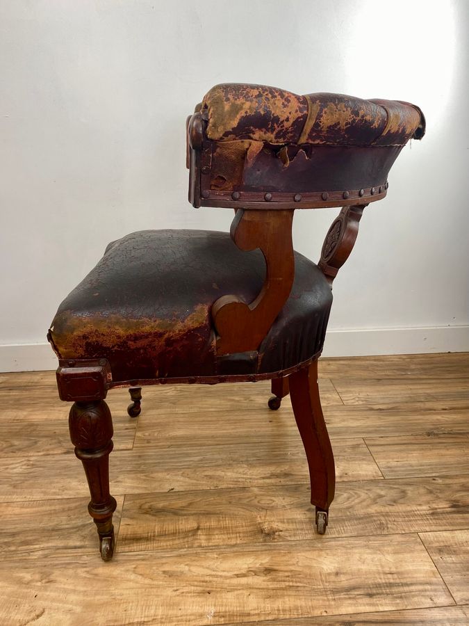 Antique William IV Mahogany Library Chair C.1830 Unrestored Original Leather