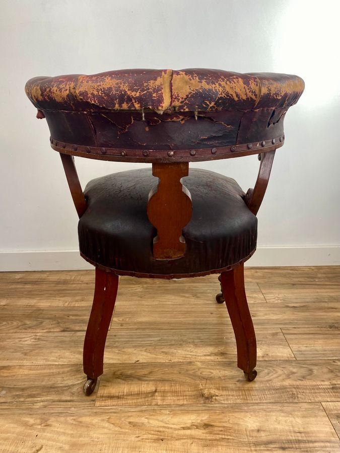 Antique William IV Mahogany Library Chair C.1830 Unrestored Original Leather