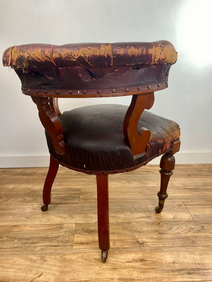 Antique William IV Mahogany Library Chair C.1830 Unrestored Original Leather