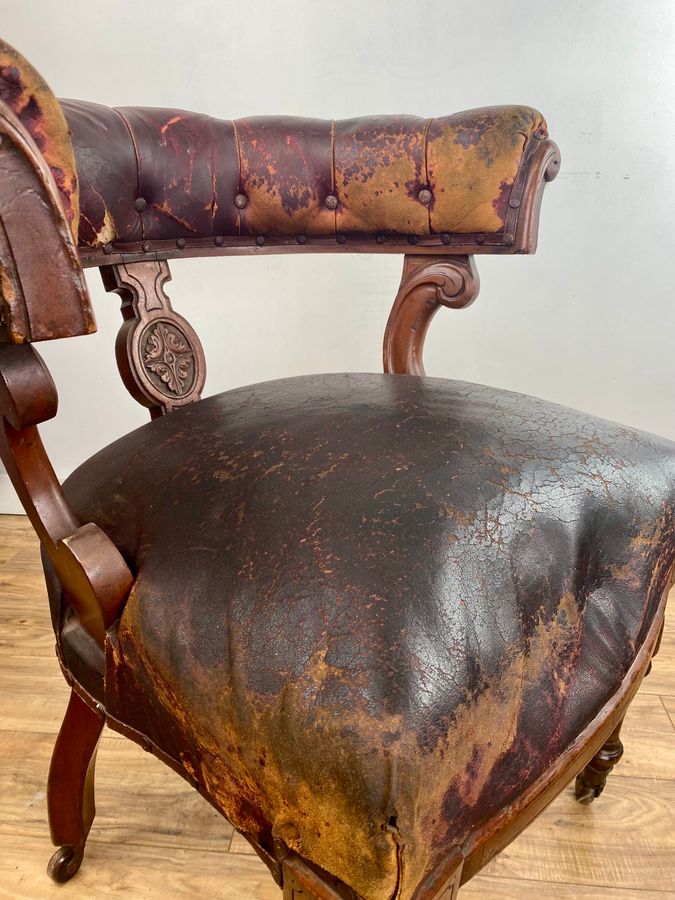 Antique William IV Mahogany Library Chair C.1830 Unrestored Original Leather