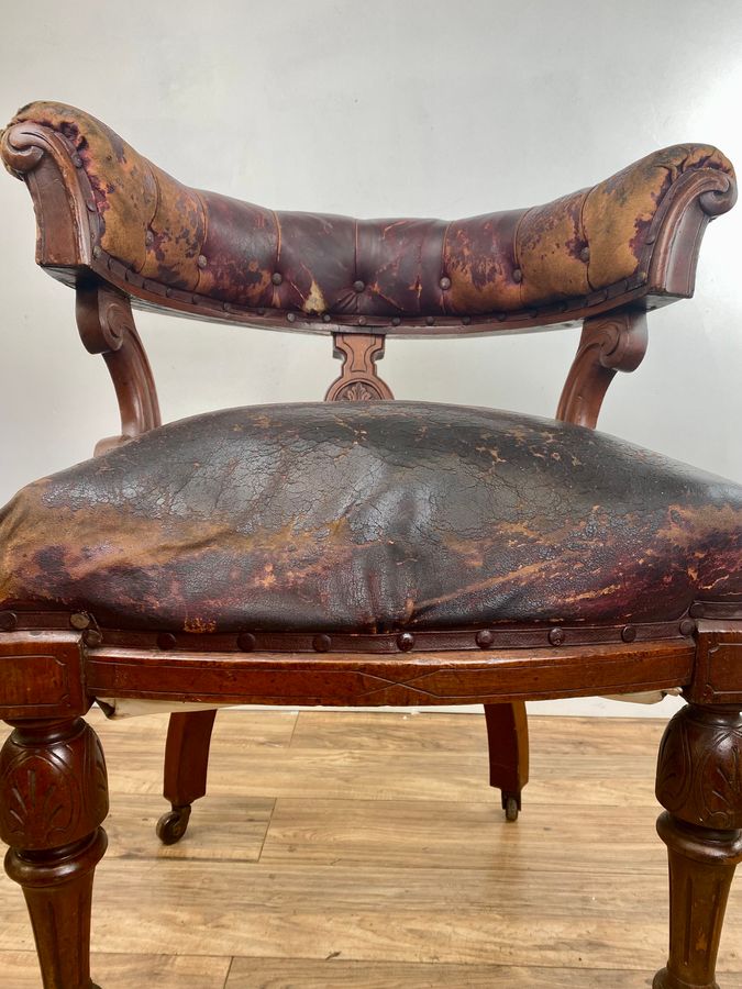 Antique William IV Mahogany Library Chair C.1830 Unrestored Original Leather