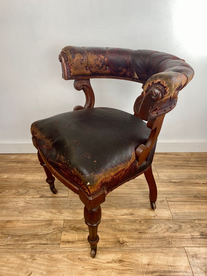 Antique William IV Mahogany Library Chair C.1830 Unrestored Original Leather