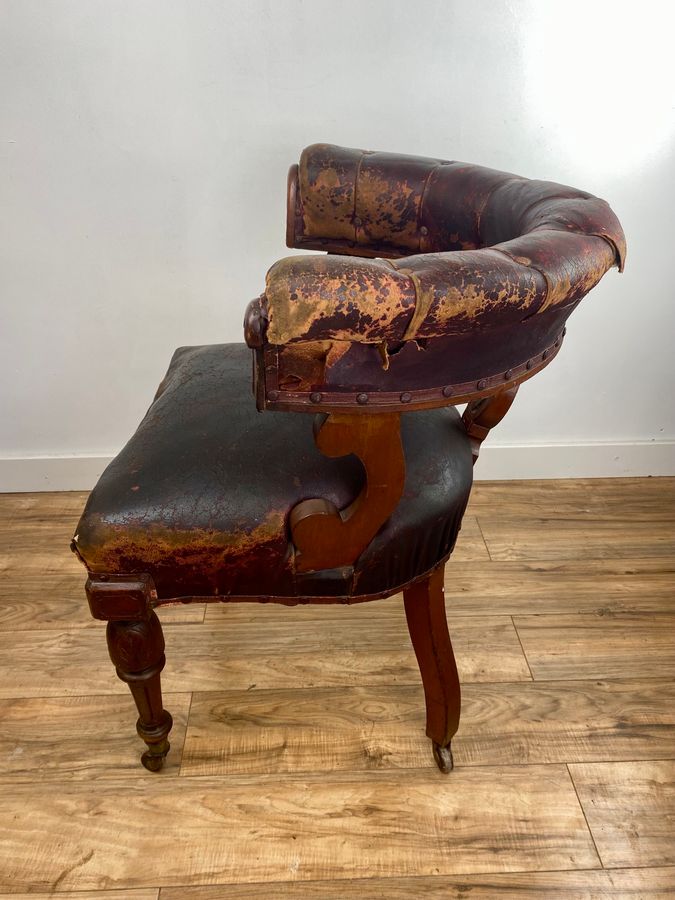 Antique William IV Mahogany Library Chair C.1830 Unrestored Original Leather