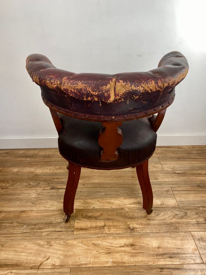 Antique William IV Mahogany Library Chair C.1830 Unrestored Original Leather