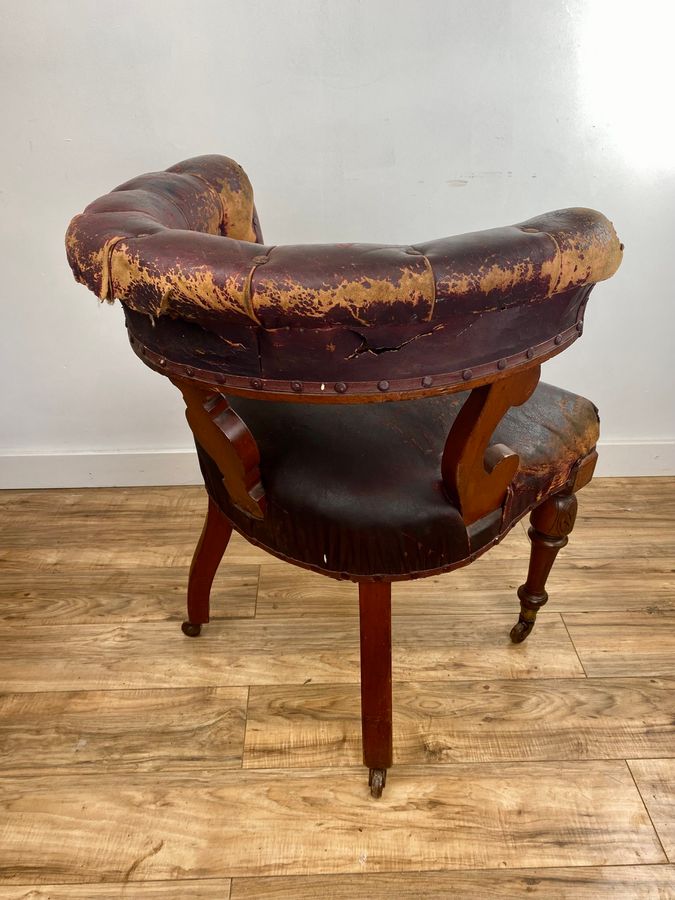 Antique William IV Mahogany Library Chair C.1830 Unrestored Original Leather