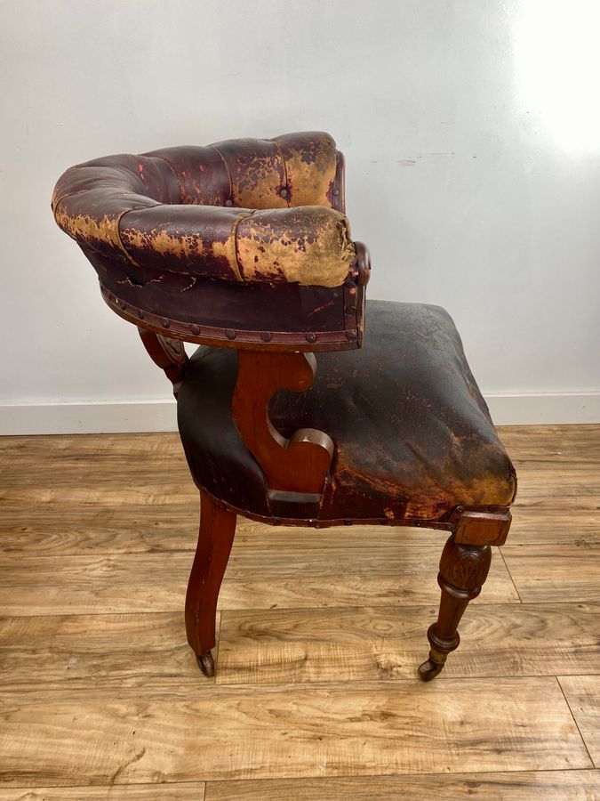 Antique William IV Mahogany Library Chair C.1830 Unrestored Original Leather