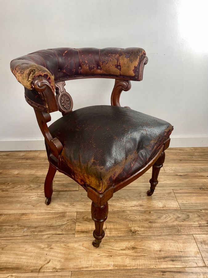 Antique William IV Mahogany Library Chair C.1830 Unrestored Original Leather