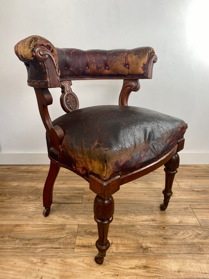 Antique William IV Mahogany Library Chair C.1830 Unrestored Original Leather