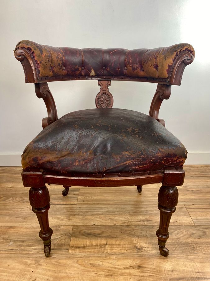 Antique William IV Mahogany Library Chair C.1830 Unrestored Original Leather