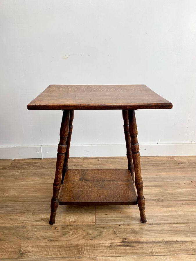 Antique Arts And Crafts Oak Side Table , Faux Bamboo Legs