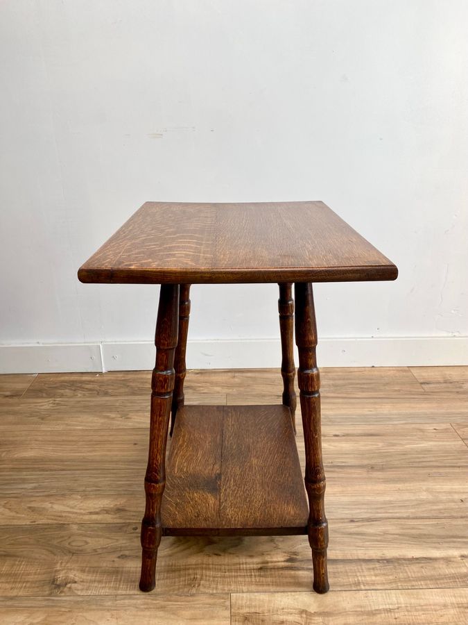 Antique Arts And Crafts Oak Side Table , Faux Bamboo Legs