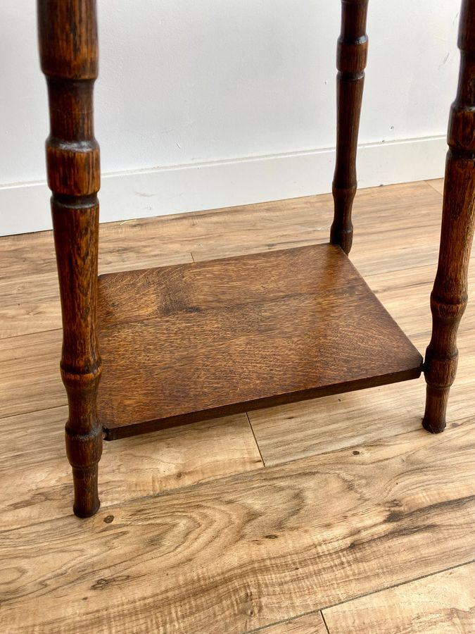 Antique Arts And Crafts Oak Side Table , Faux Bamboo Legs