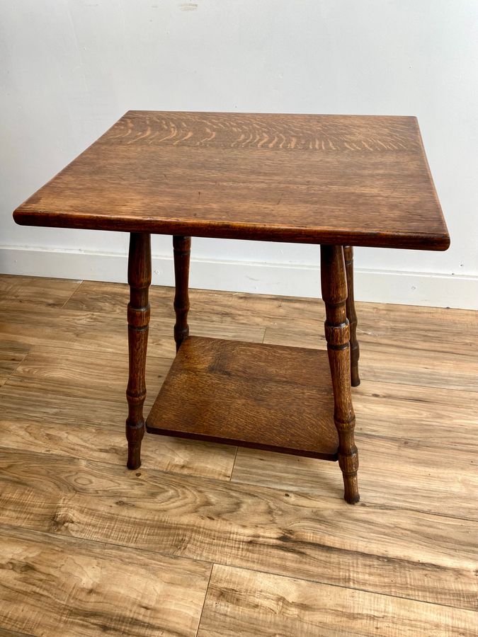 Antique Arts And Crafts Oak Side Table , Faux Bamboo Legs