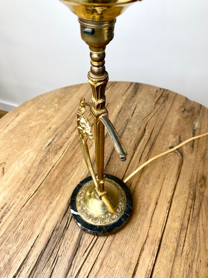 Antique Art Nouveau Circa 1910 Table Lamp With Marble Base