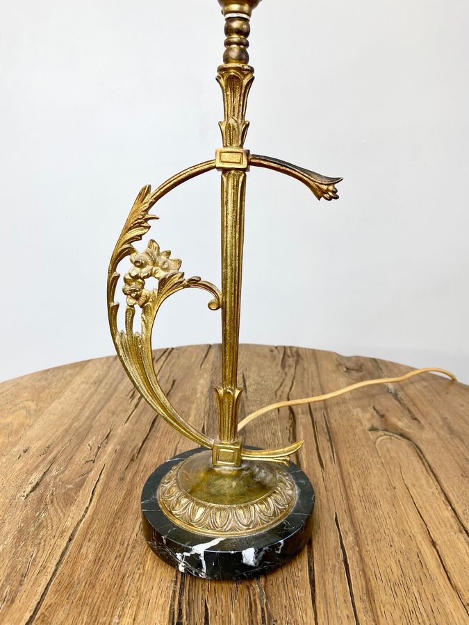 Antique Art Nouveau Circa 1910 Table Lamp With Marble Base