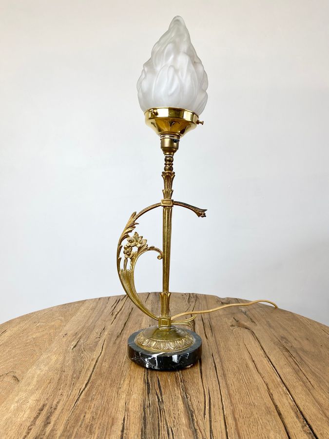 Antique Art Nouveau Circa 1910 Table Lamp With Marble Base