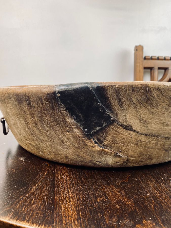 Antique Large 19th Century Antique Carved Fruitwood Bowl.