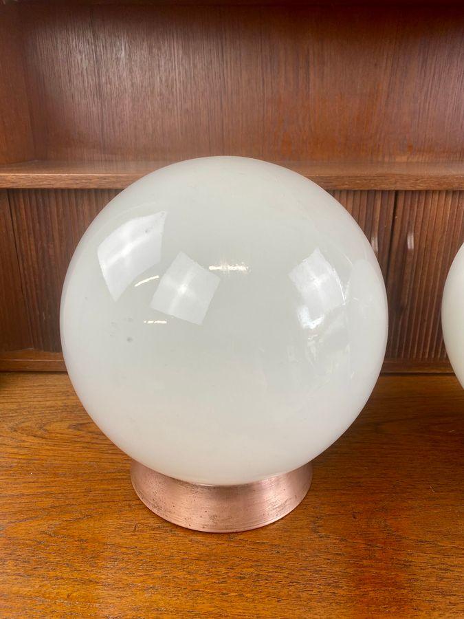 Antique ‘Falks” Pair Of Globe Opaline Pendant Lights