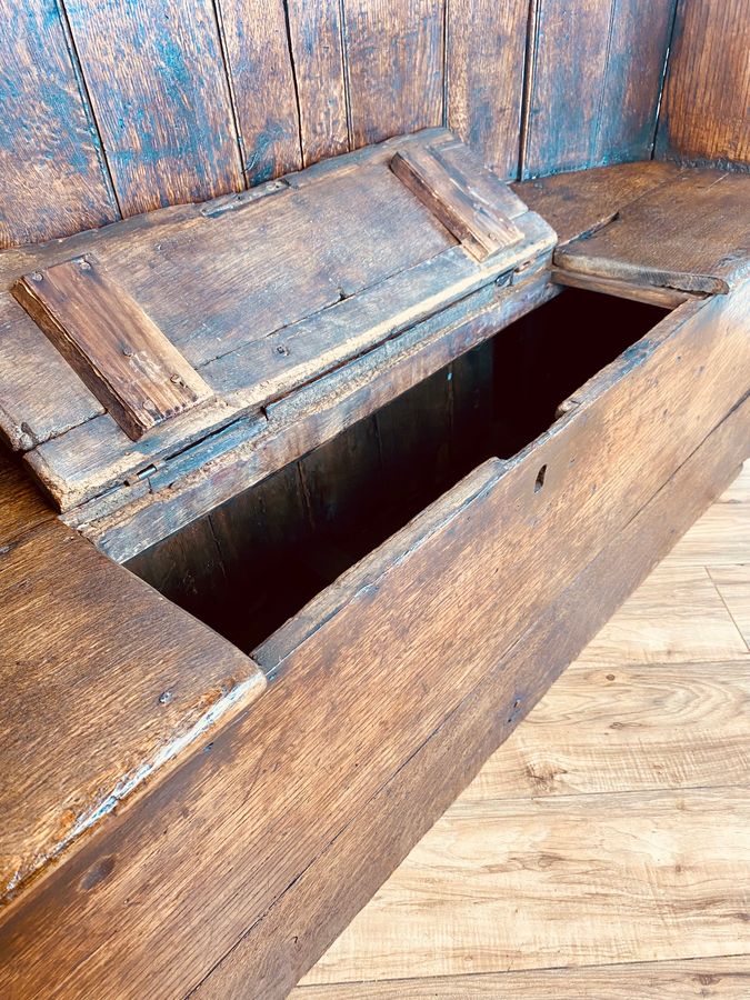 Antique 18th century oak barrel back settle bench