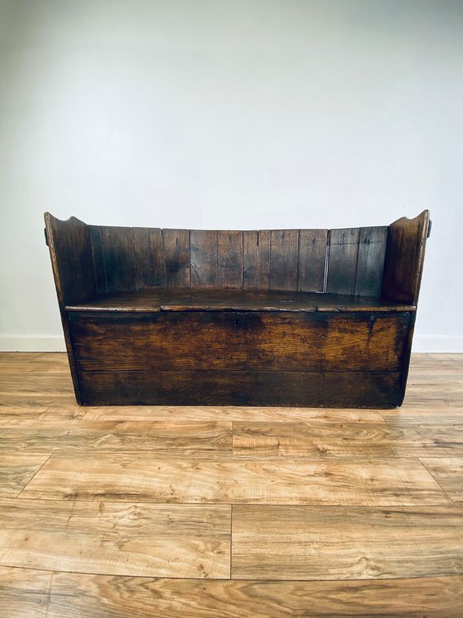 Antique 18th century oak barrel back settle bench