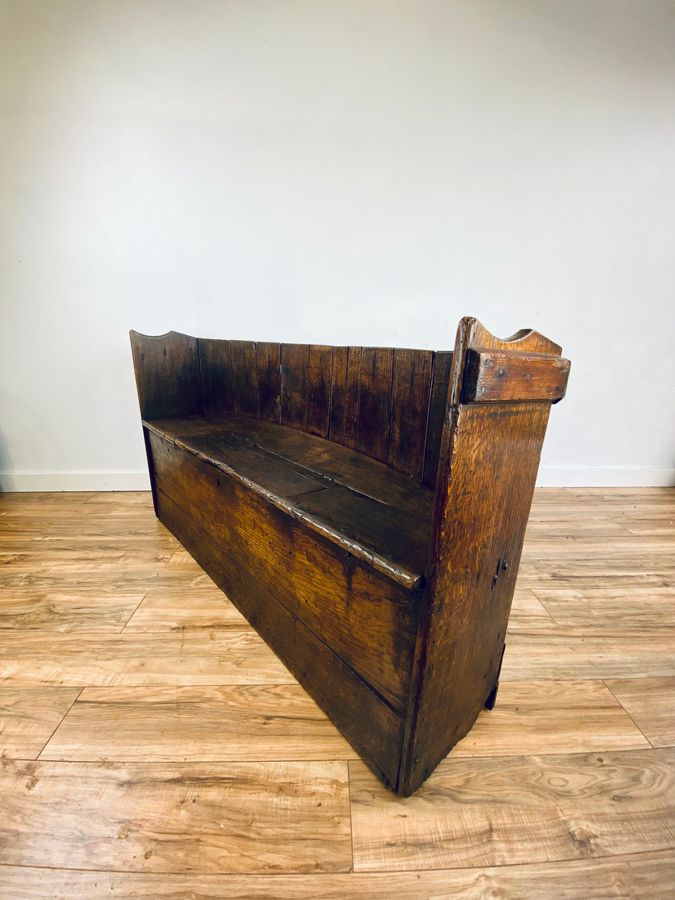 Antique 18th century oak barrel back settle bench