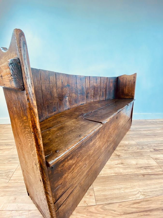 Antique 18th century oak barrel back settle bench