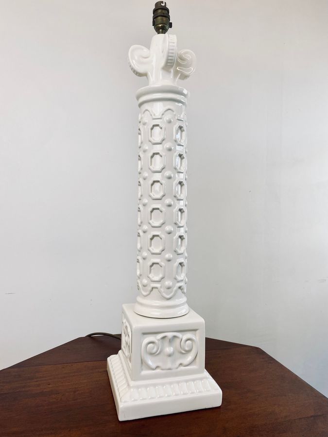 Antique A Huge Italian White Ceramic Table Lamp Circa 1960