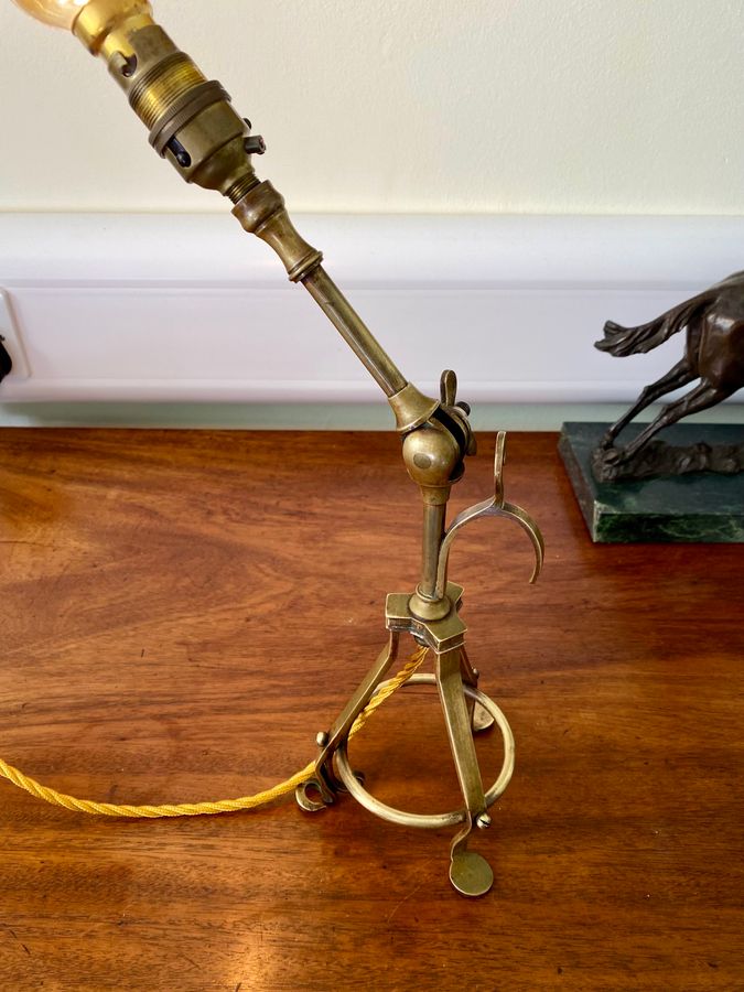 Antique An Antique WAS Benson Brass Tripod Lamp Circa 1870