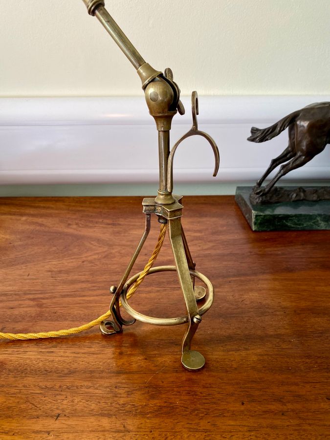 Antique An Antique WAS Benson Brass Tripod Lamp Circa 1870