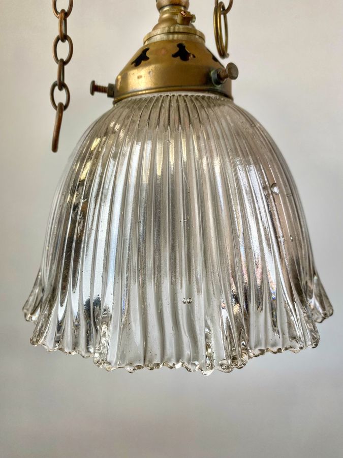 Antique Art Deco vintage Ceiling Light With Holophane Glass Pendant,