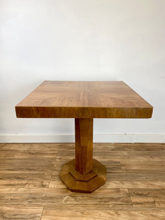 Antique Art Deco Walnut Pedestal Or Side Table.