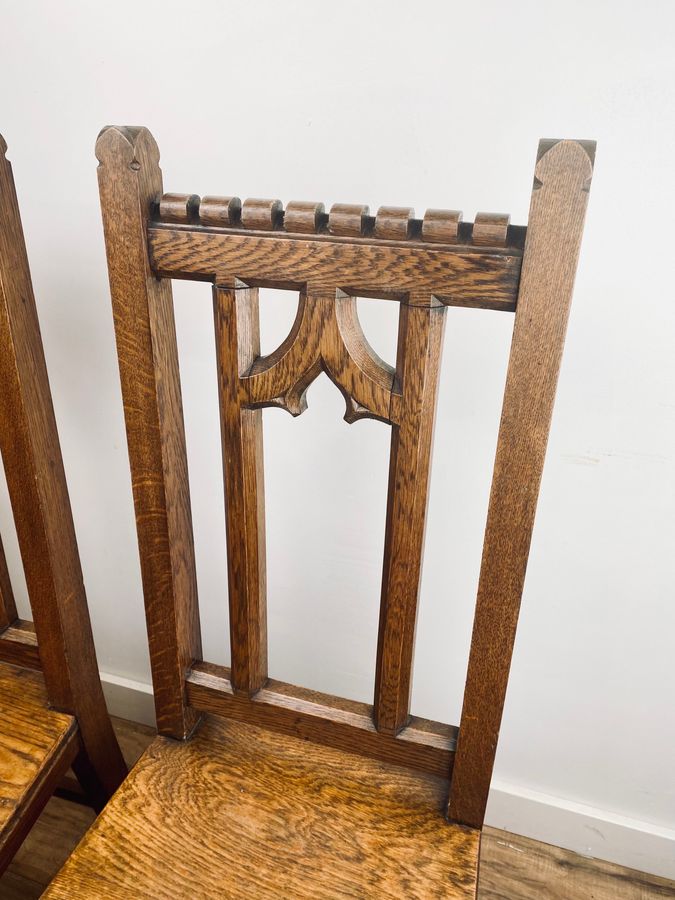 Antique Pair Of Gothic Revival Oak Hall Chairs