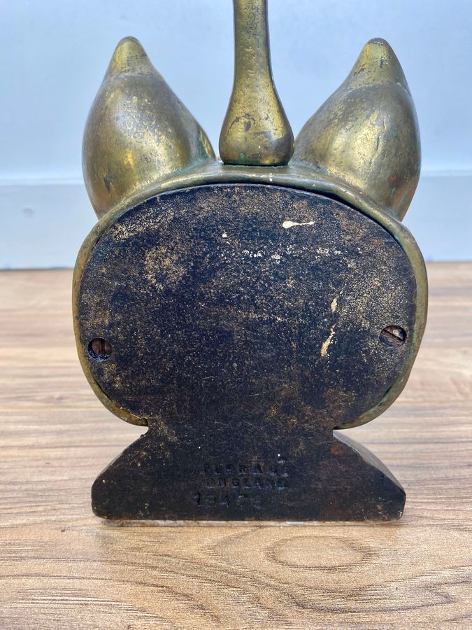 Antique Peerage Brass Fox Head Weighted Door Stop C1920