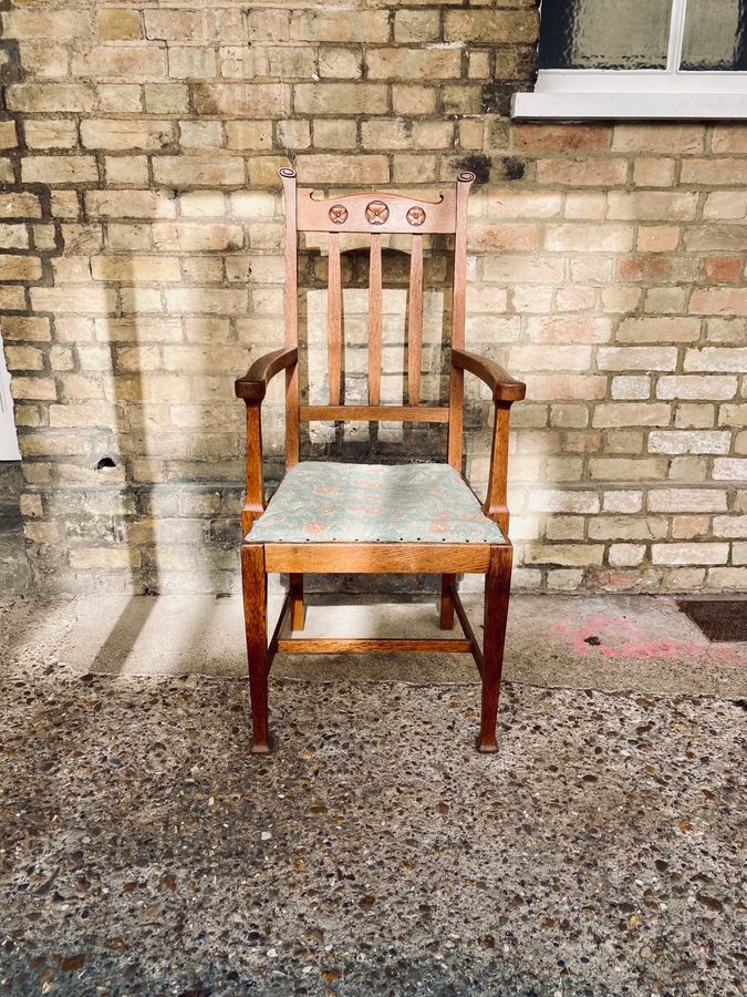 Antique Arts and Crafts Oak Carver Chair