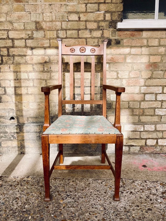 Antique Arts and Crafts Oak Carver Chair