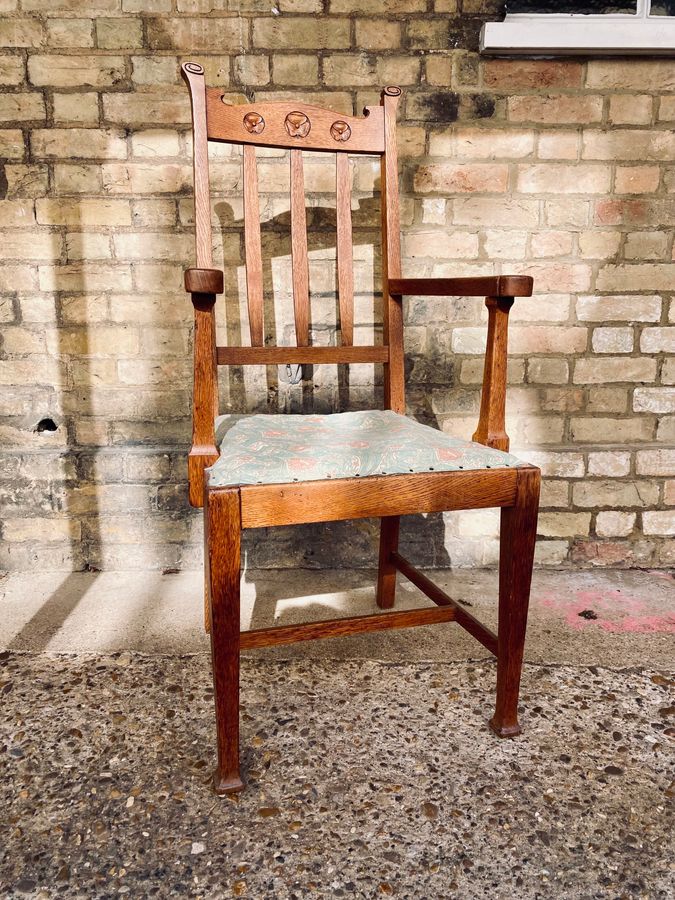 Antique Arts and Crafts Oak Carver Chair