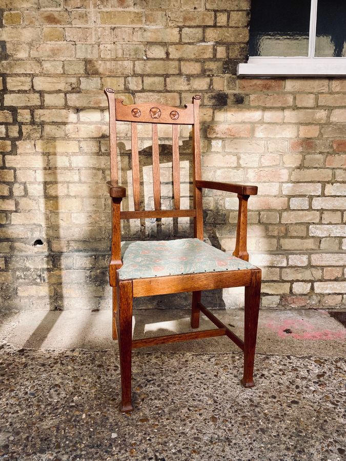 Antique Arts and Crafts Oak Carver Chair