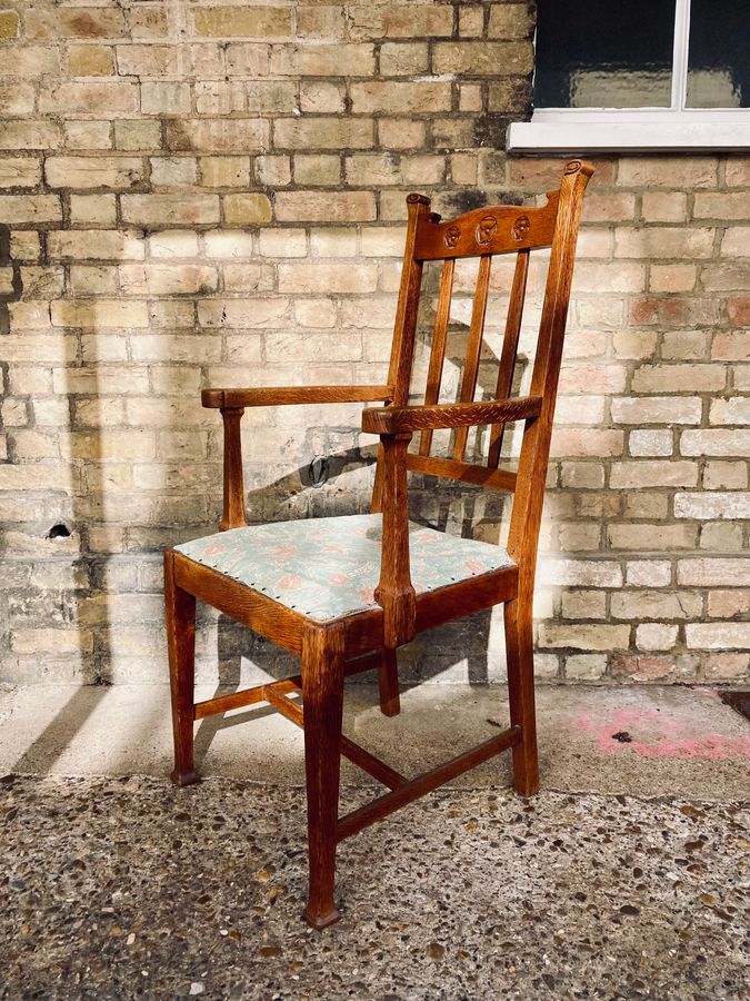 Antique Arts and Crafts Oak Carver Chair