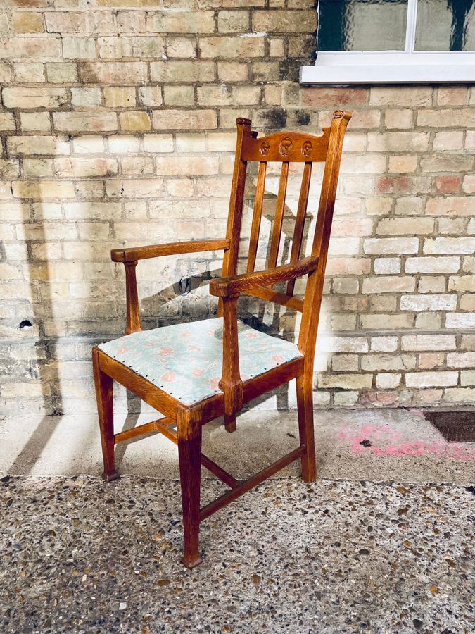 Antique Arts and Crafts Oak Carver Chair