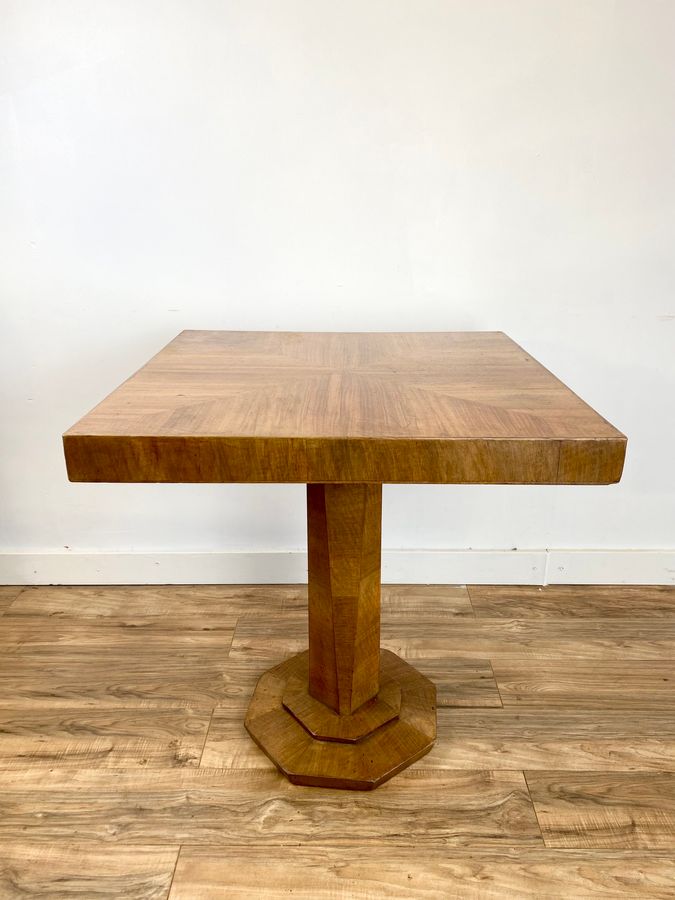 Art Deco Walnut Pedestal Or Side Table.