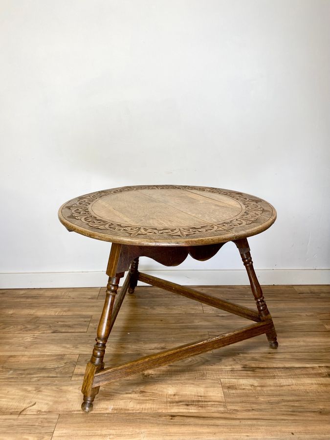 Antique Carved Oak Cricket Table Late 19th Century