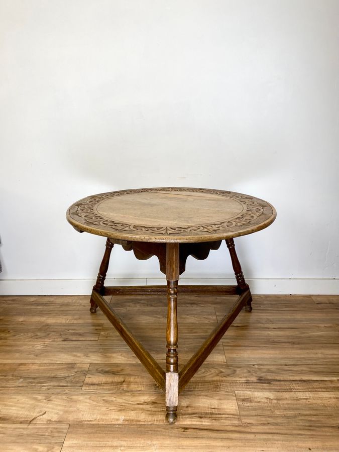 Antique Carved Oak Cricket Table Late 19th Century