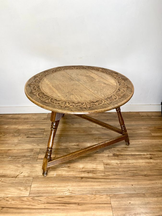 Antique Carved Oak Cricket Table Late 19th Century