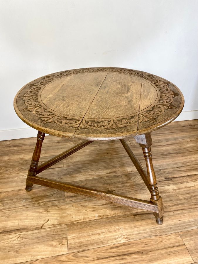 Antique Carved Oak Cricket Table Late 19th Century