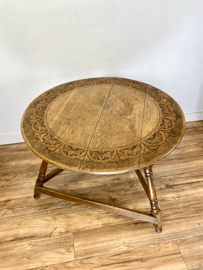 Antique Carved Oak Cricket Table Late 19th Century