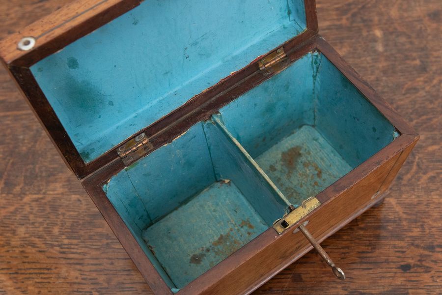 Antique Victorian rosewood and pewter tea caddy.