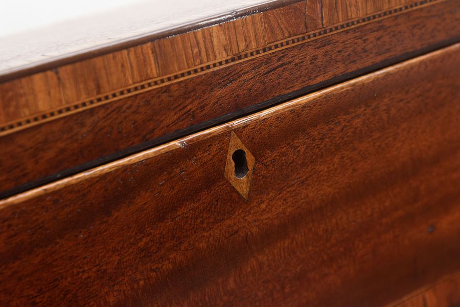 Antique A fine Georgian mahogany tea caddy on brass paw feet.