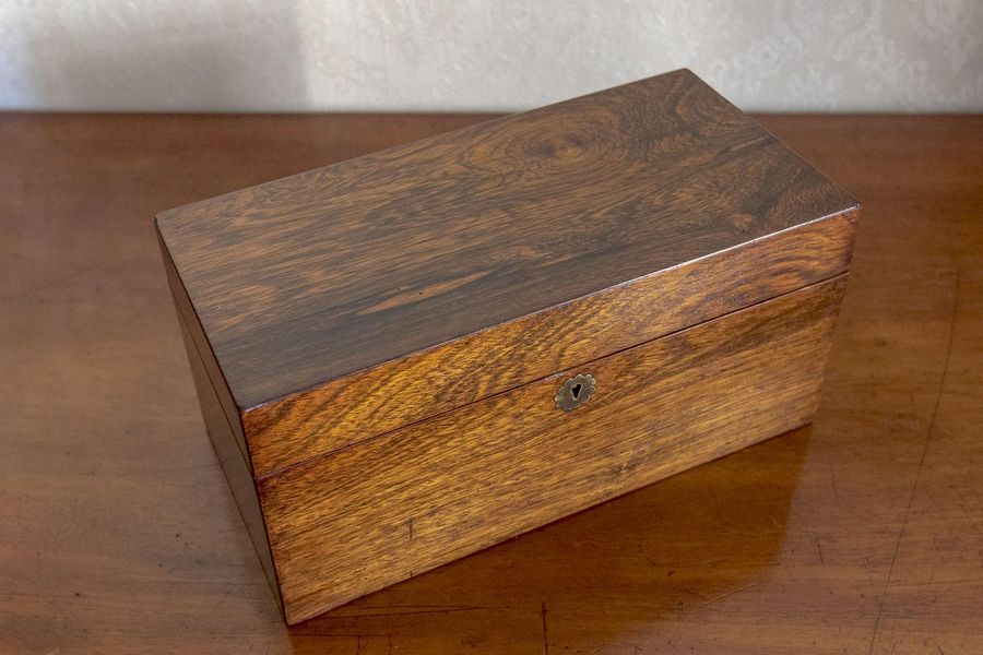 George III antique mahogany tea caddy with cut glass mixing bowl