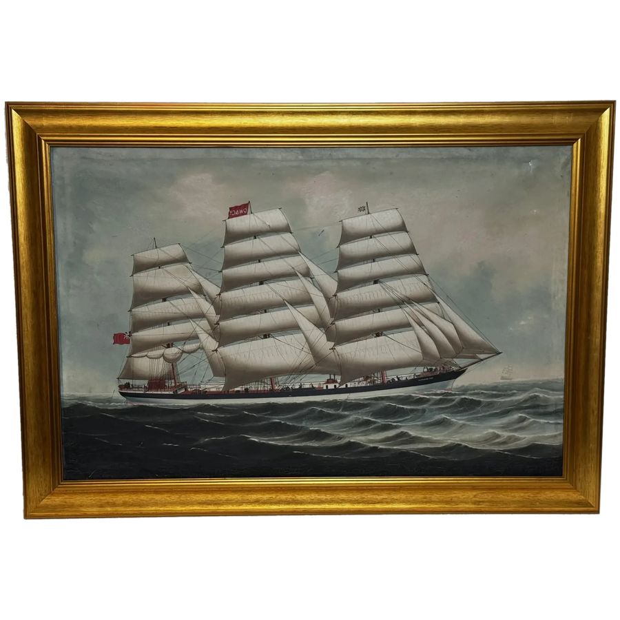 Large Oil Painting Wiscombe Park Ship Enroute to Australia John Blumer & Co C1900